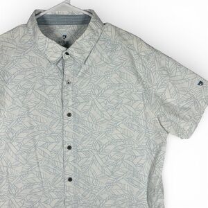KUHL Persuadr Shirt Mens Large White Vapor Gray Short Sleeve Button Print